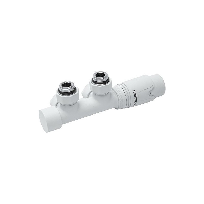 D-DESIGN KIT DE ROBINET RADIATEUR THERMOSTATIQUE BITUBE/MONOTUBE +RACCORD 16MM EQUERRE BLANC MAT DW2